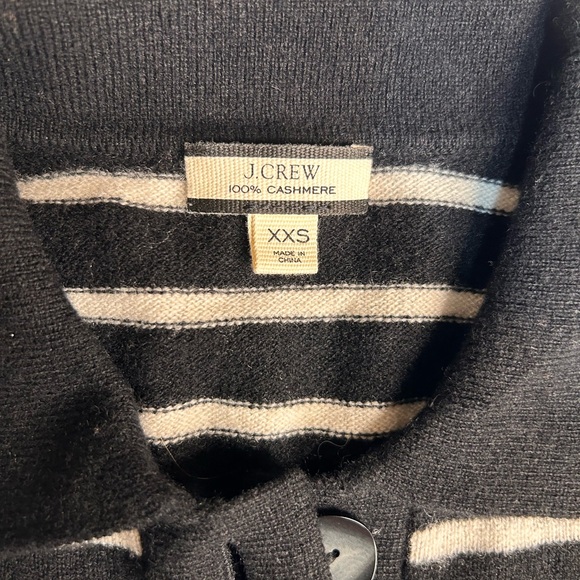 J.Crew 100%Cashmere Collar Sweater Black White Stripes Long Sleeve 3Buttons XXS - Picture 3 of 14